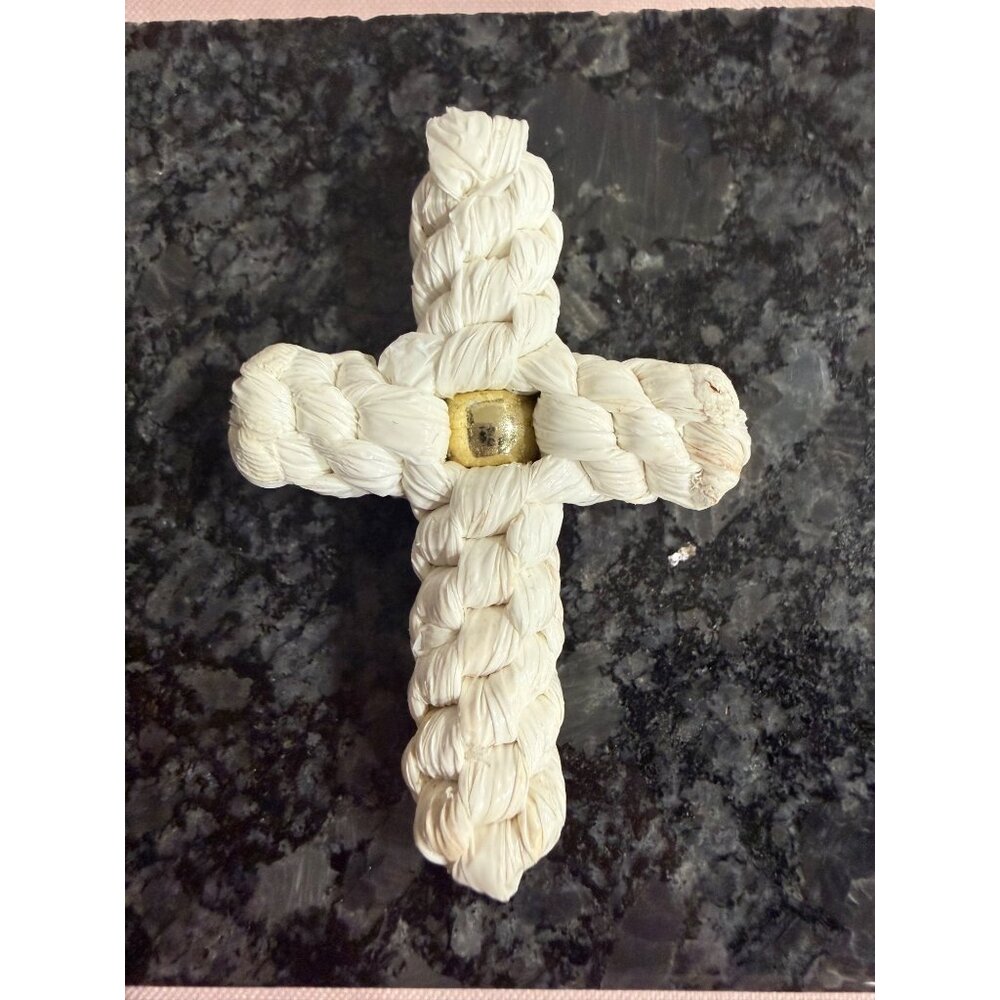 Woven White Braided Cross With Gold Center Religious Decor Comfort